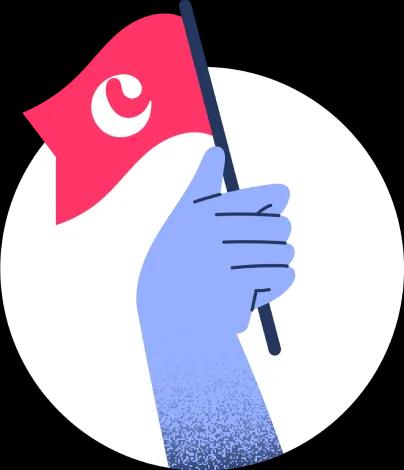 Hand raising flag with copper logo