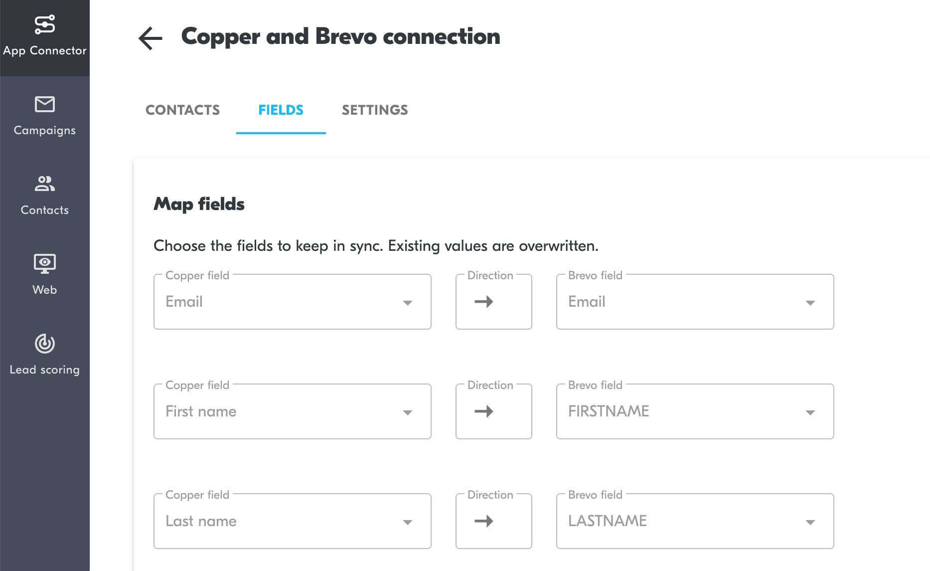 Copper brevo contact sync 1