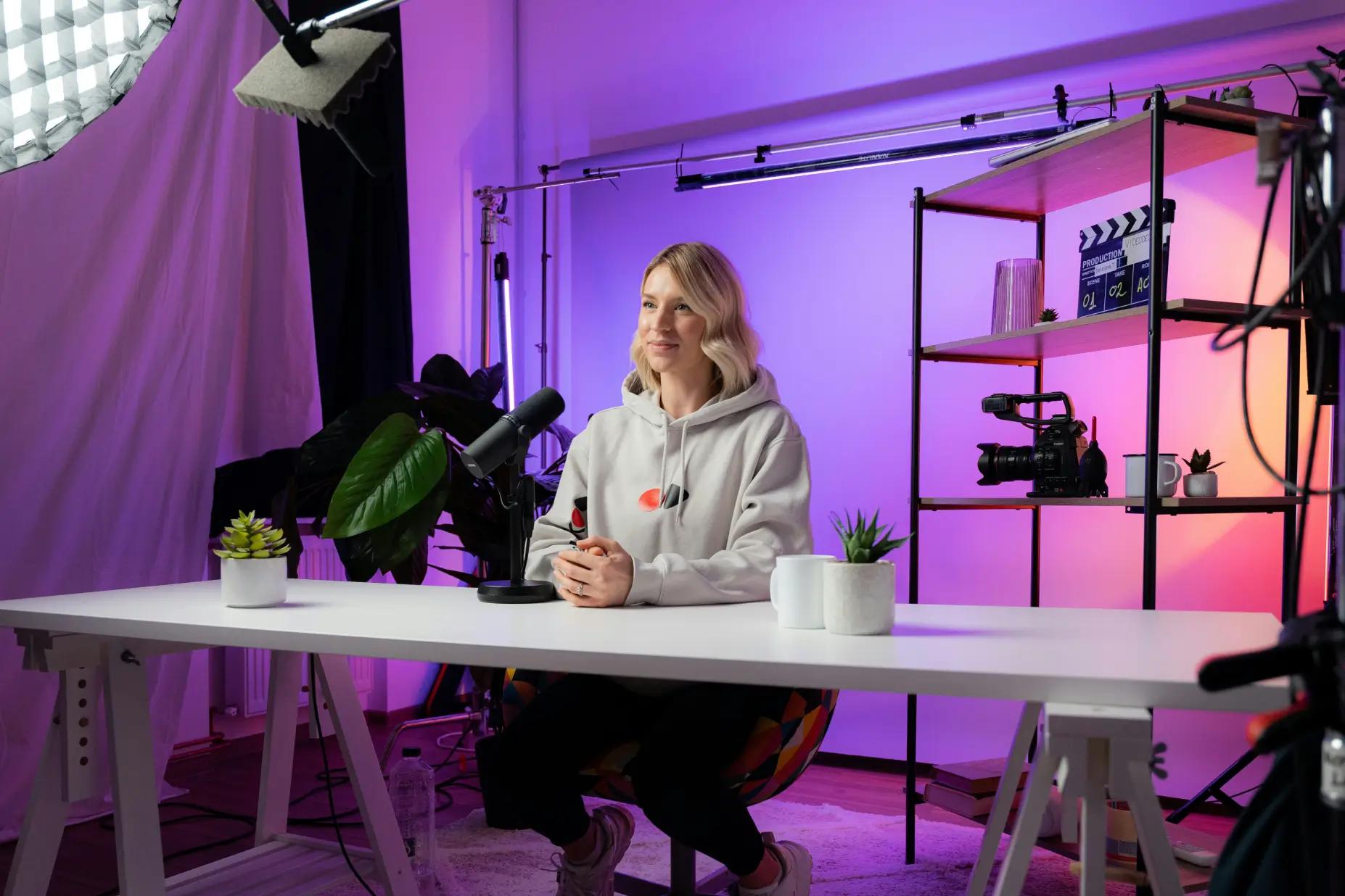 A content creator or social media influencer filming content on a set
