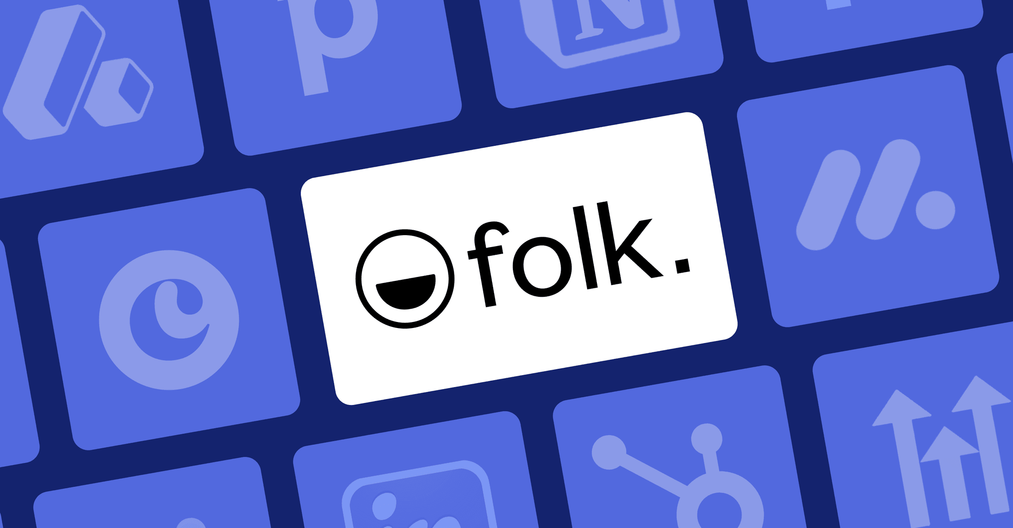 folk CRM logo in the middle surrounded by other CRM logos in blue